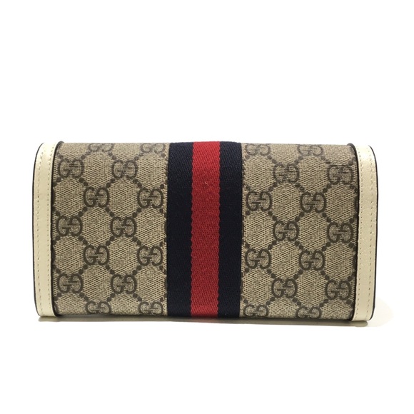 GUCCI GG SUPREME WEB SNAP FLAP OPHIDIA WALET -BEIGE LEATHER / CANVAS -NEW - Picture 4 of 10